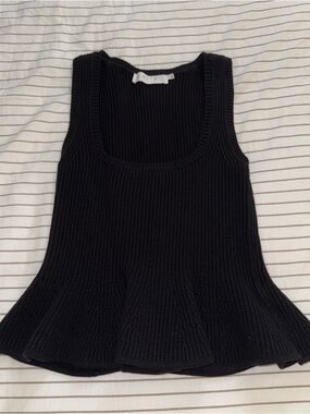 Astr Black Ribbed Scoop Neck Peplum Tank